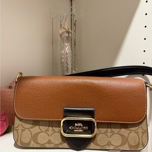 Coach Signature Brown and Tan Shoulder Bag